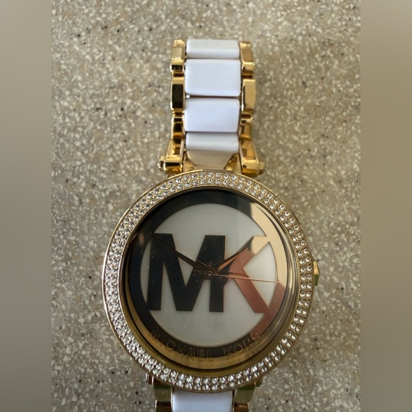 Michael Kors Accessories - Michael Kors Gold and White Crystal Watch